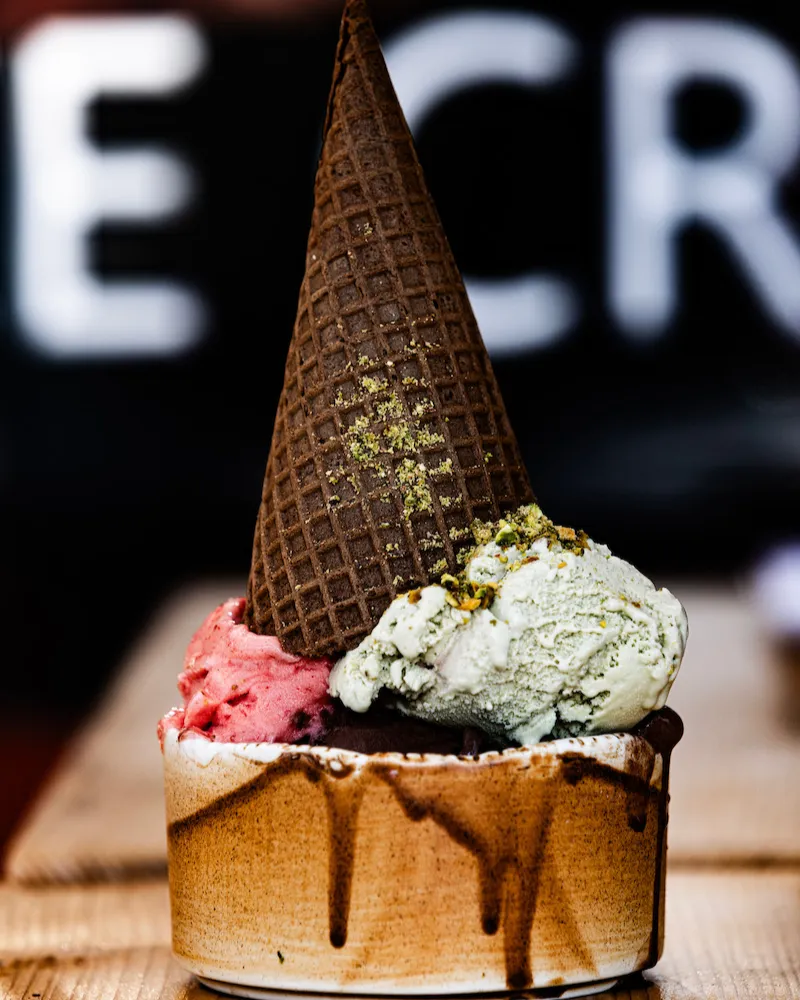 Artisan gelato scoops at The Pattern Bistro, Nikiti, Halkidiki